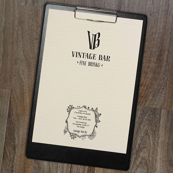 Lotz Design, Olli Lotz, Grafiker aus Forchheim: Getränkekarte für Vintage Bar Nürnberg